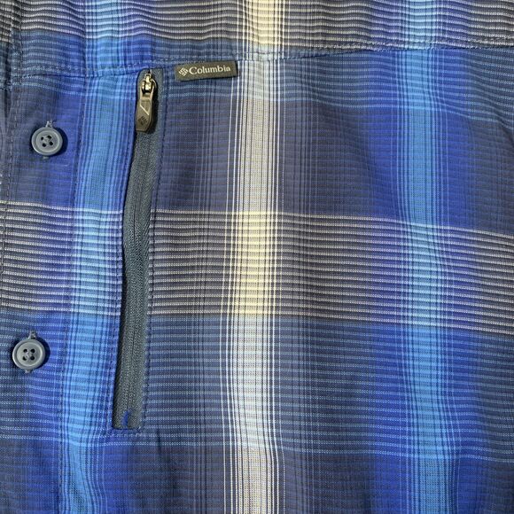 Columbia Shirt Men's XXL Blue Grey White Short Sleeve Omni-Shade Button Up - Picture 4 of 6